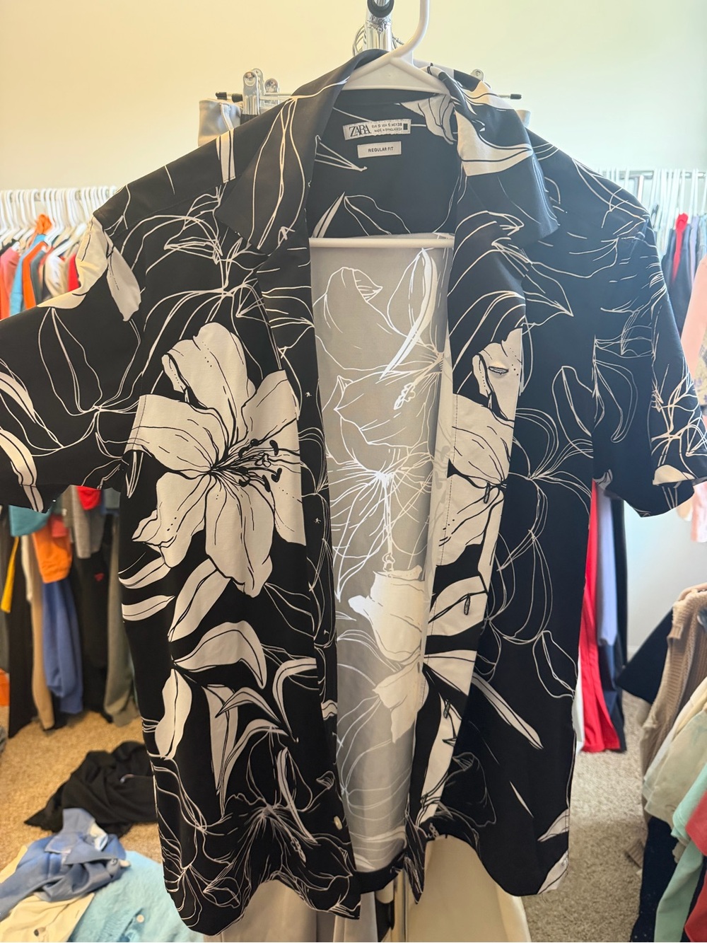 Zara Black & White Floral-Print Button Shirt
